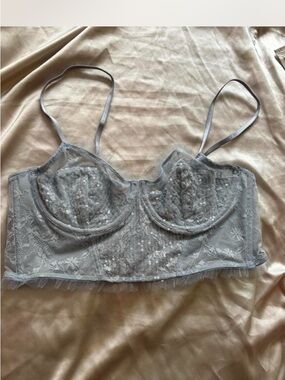 Lace Sequin Shelf Bralette - Baby Blue